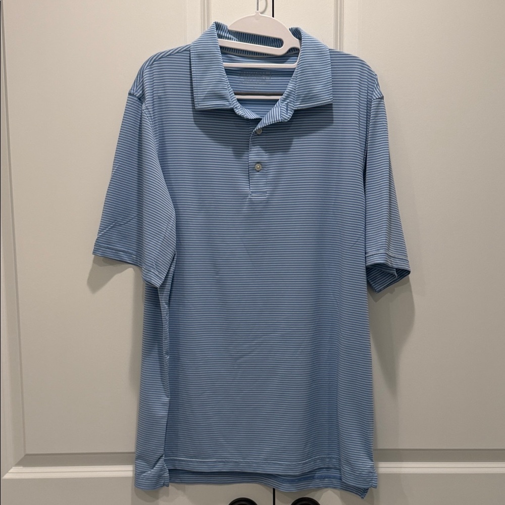 Vineyard Vines x Jim Nantz Men’s Performance Polo, Blue Striped, Large